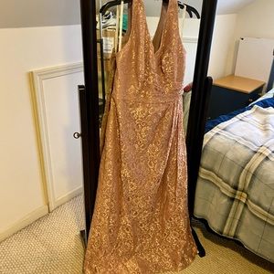 Rose Gold Halter Bridesmaid Dress, David’s Bridal